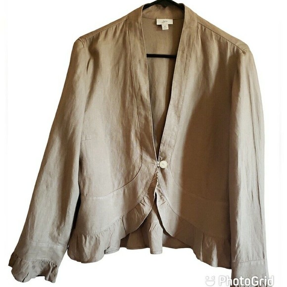 J. Jill Sweaters - j.jill Linen Cardigan 100% Womens Button Front Size Ruffle Trim Latte Jacket M
